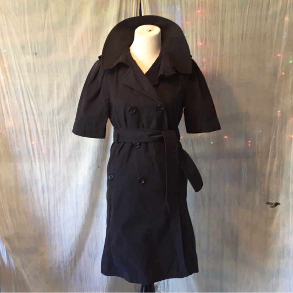🆕 BCBGMAXAZRIA Short-Sleeve Navy Trench Coat
